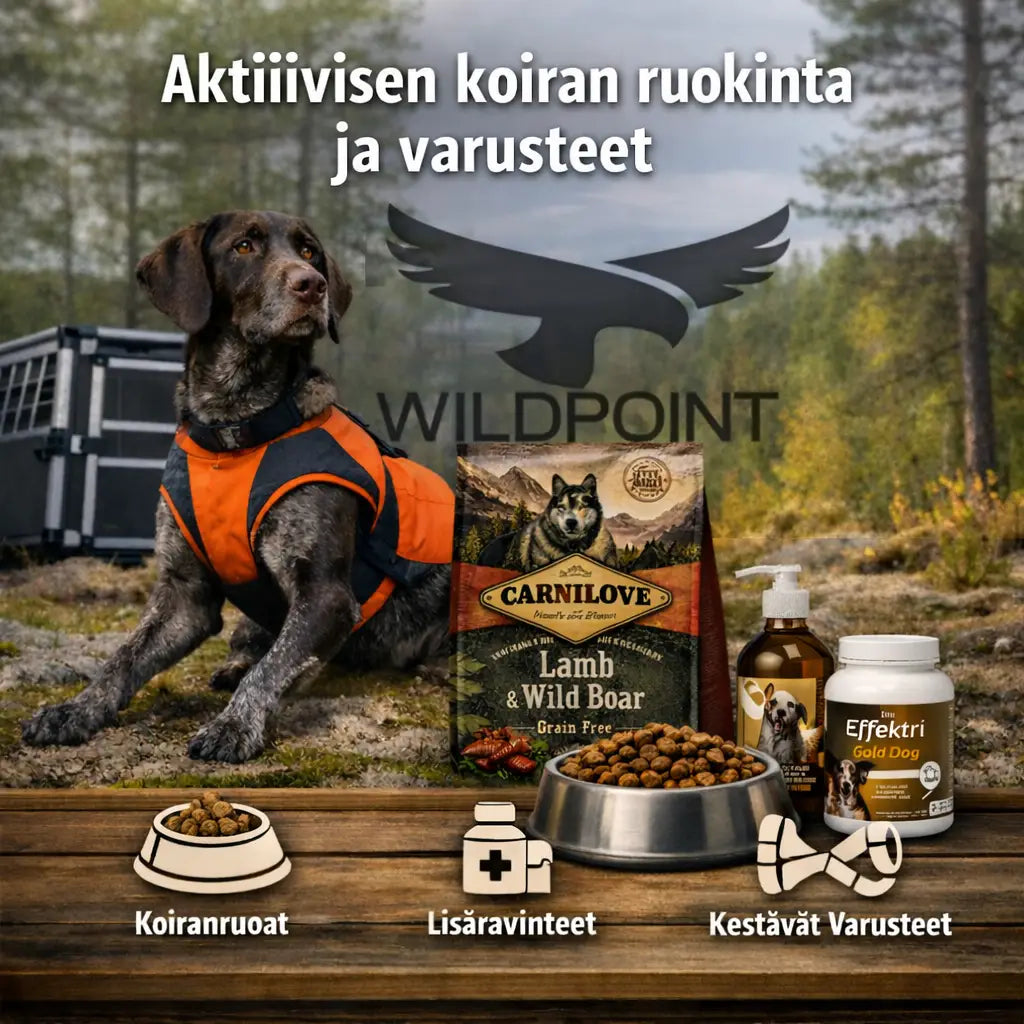 Laadukkaat koiranruoat, lisäravinteet ja kestävät varusteet aktiiviseen ulkoiluun – tue koirasi hyvinvointia ja nauti yhteisistä seikkailuista luonnossa.