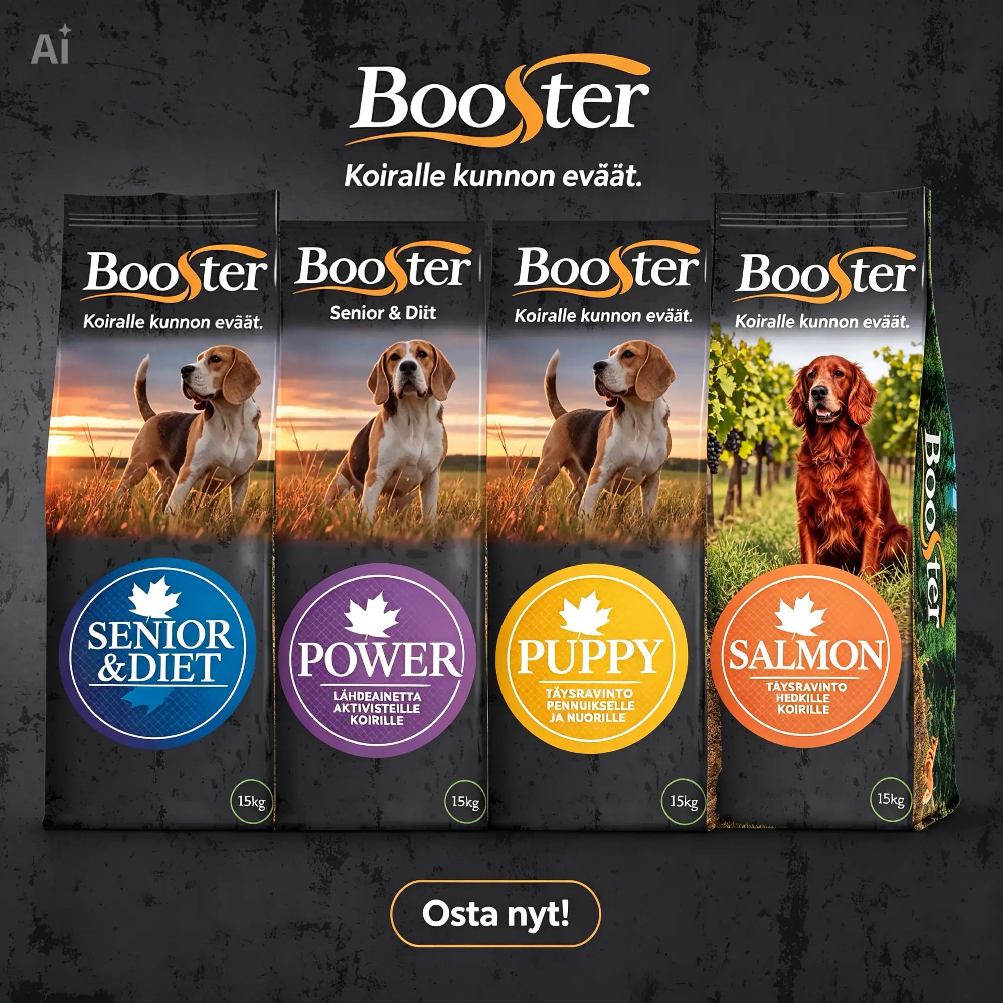 Booster koiranruoat aktiivisille koirille
