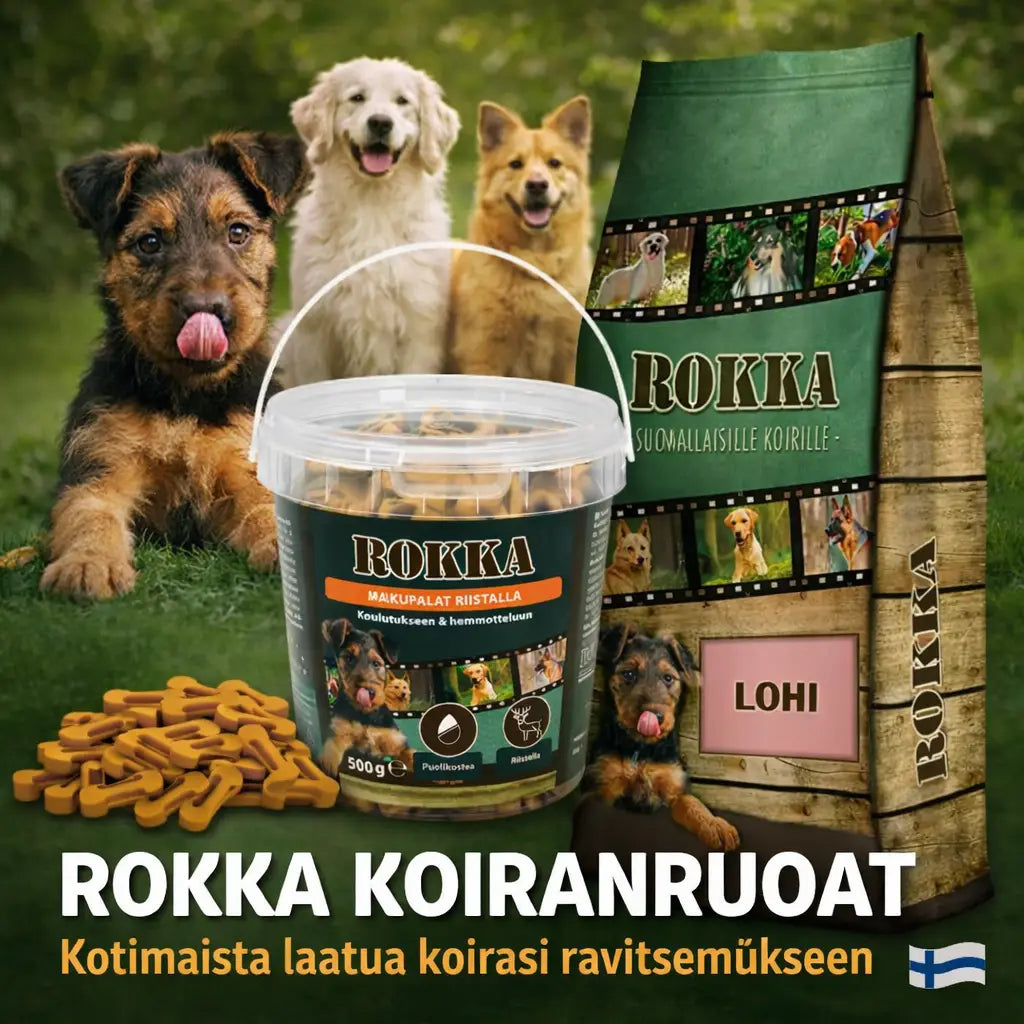 Rokka-täysravinnot tarjoavat koiralle tasapainoisen päivittäisen ruokavalion. Tuotteet sisältävät runsaasti lihaa eivätkä lainkaan vehnää tai perunaa. Erinomainen hinta-laatusuhde tekee Rokasta järkevän valinnan jokapäiväiseen käyttöön.