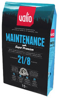 Musta ja sininen 15kg valio maintenance super premium koiranruokapussi punaisella logolla valkoinen teksti