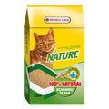 Pakkaus 15kg versele-laga kissanhiekka nature puupelletti keltaisella ja vihreällä värillä sekä oranssin tiikerikissan kuvalla