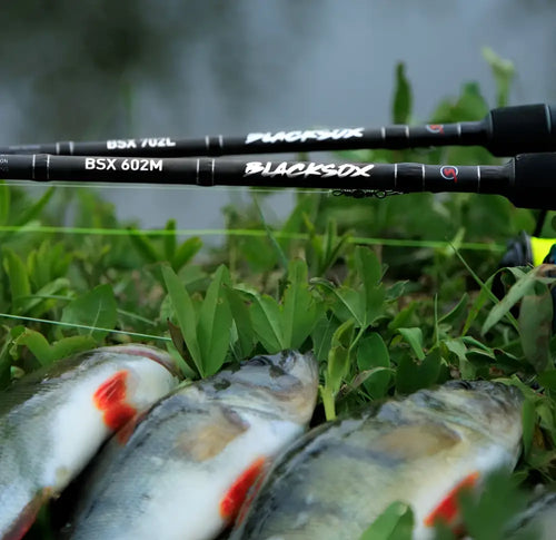 Blacksox bsx 602m spin avokelavapa mustavalkoisena nurmikolla saaliin vieressä