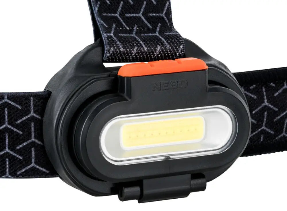 Musta ja oranssi einstein 1500 flex nebo otsalamppu cob led-valolla ja kuvioidulla joustavalla hihnalla