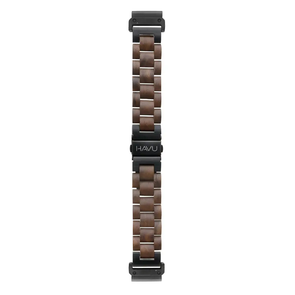 Garmin quickfit puinen ranneke pähkinäpuu tummanruskea puinen ranneke mustalla metallisoljella