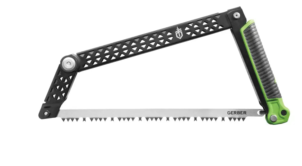 Gerber Freescape camp saw mustasella ja vihreällä taittosahalla teksturoidulla kahvalla ja säädettävällä rungolla