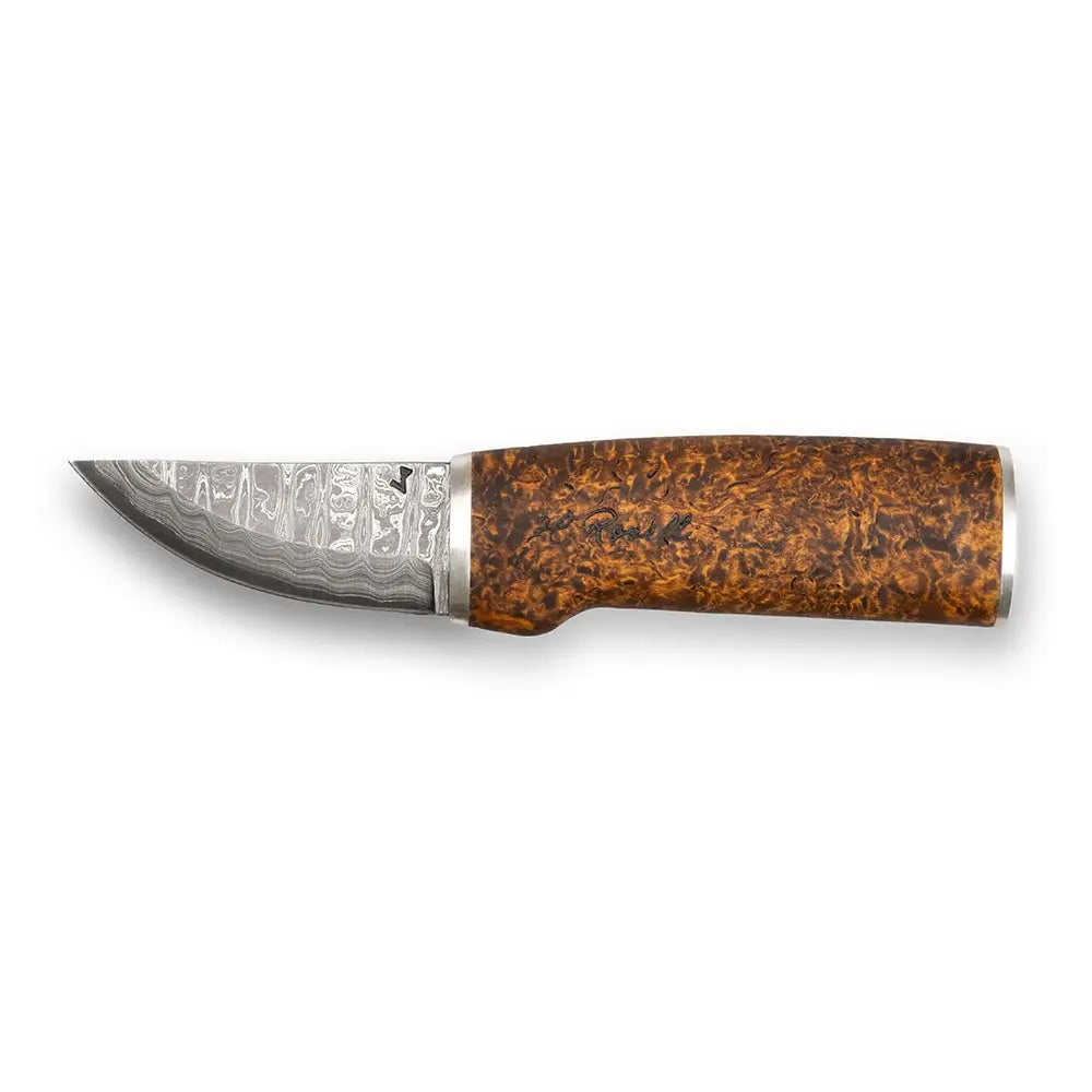 Grandfather knife damascus on tyylikäs veitsi damaskiteräksellä ja teksturoidulla ruskealla kahvalla