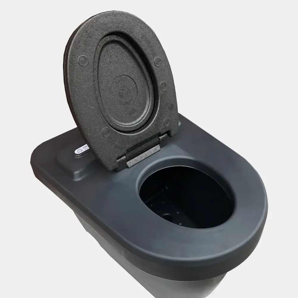 Musta muovinen green toilet 100 easy kompostikäymälä kannellisella ja integroidulla jäteosastolla