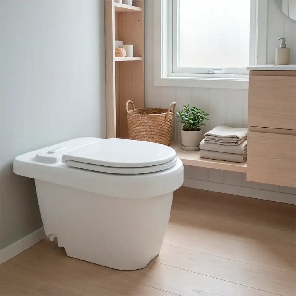 Moderni valkoinen keraaminen green toilet 100 easy kompostikäymälä integroidulla huuhtelupainikkeella