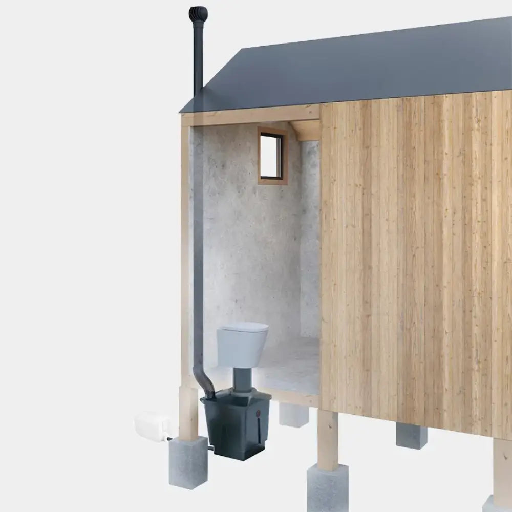 Moderni green toilet LUX kuivakäymälä valkoinen keraaminen kulho ja säiliö rustiikissa puumökissä