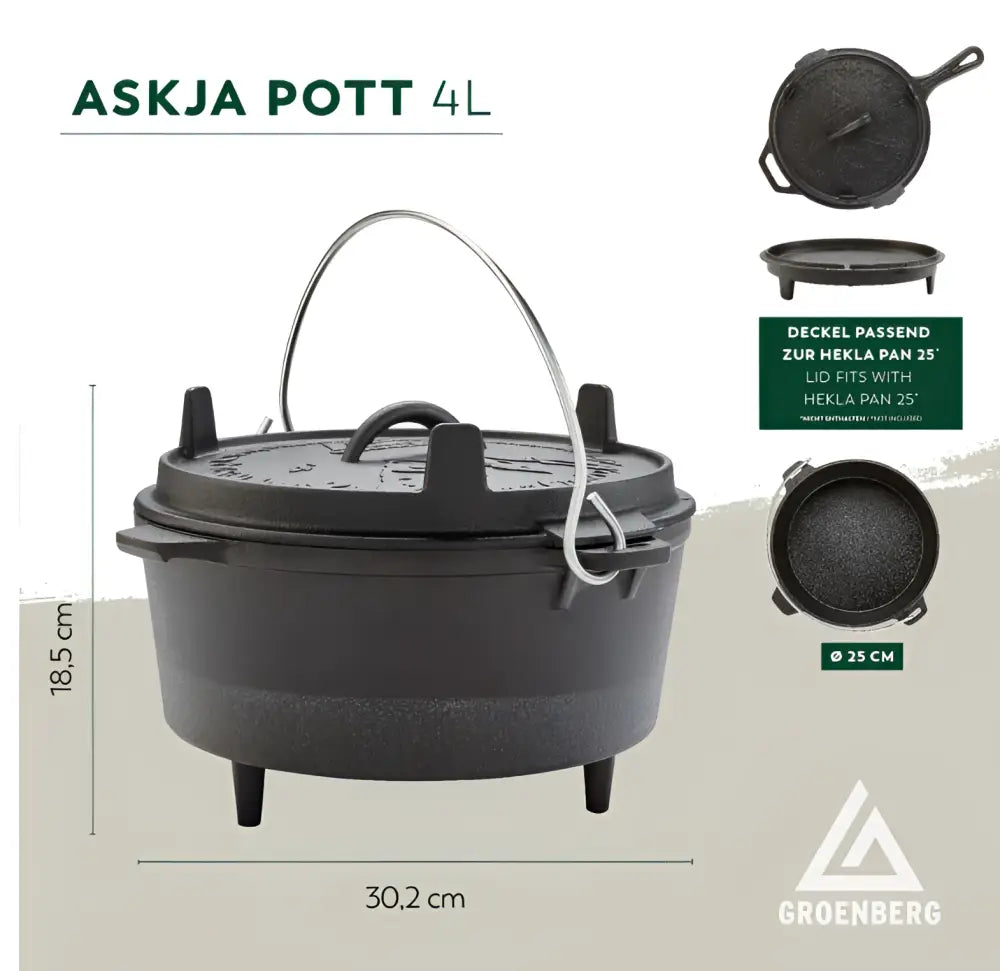 Groenberg askja valurautapata 4 l ø25 cm - wildpoint retkeilyvarusteet verkkokaupasta 58,90 €