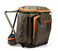 Brown and orange hargus metsä reppujakkara 40l kalastusreppu sisäänrakennetulla taittostoolilla takaa näkymä