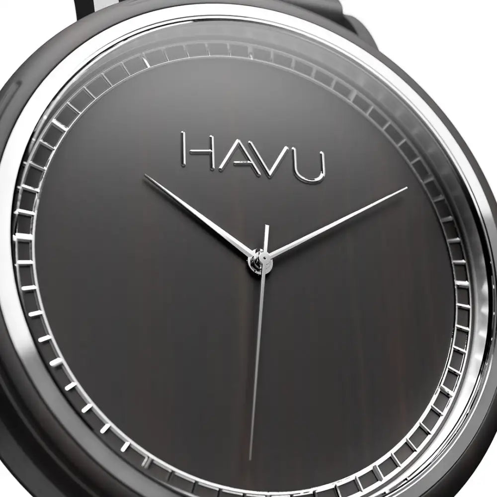 Havu watches virta 42mm musta puinen rannekello minimalistisella kellotaululla ja hopeanvärisillä osoittimilla