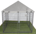 Gray fabric roofed metal dog run with jampet brand label on the side in jämtpí retkitarha 138 x 138 cm