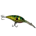 A shiny metallic green and yellow käärijä wobbler fishing lure designed for suurahven 7.5cm 24g