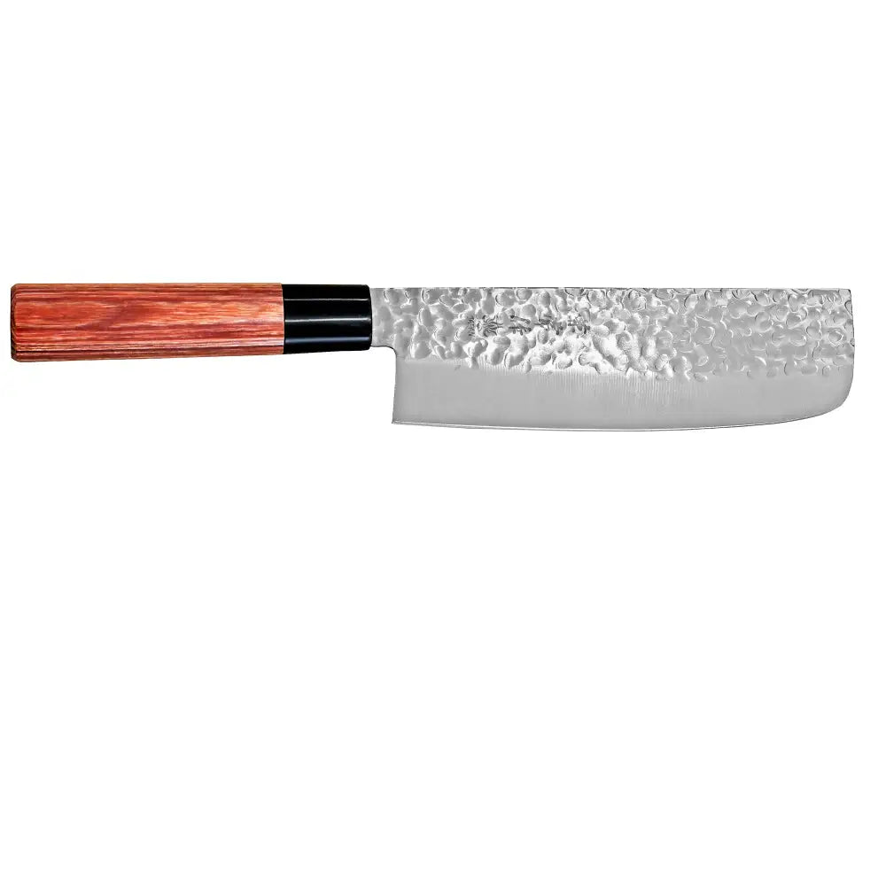 Kanetsune Seki KC-950 nakiri 16,5 cm tyylikäs vasarakuviollinen ruostumattoman teräksen keittiöveitsi punaruskealla kahvalla
