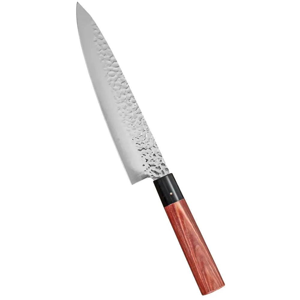 Japanilaistyylinen kanetsune seki kc-957 kokkiveitsi 21 cm vasarapintaisella terällä ja punaruskealla puisella kahvalla