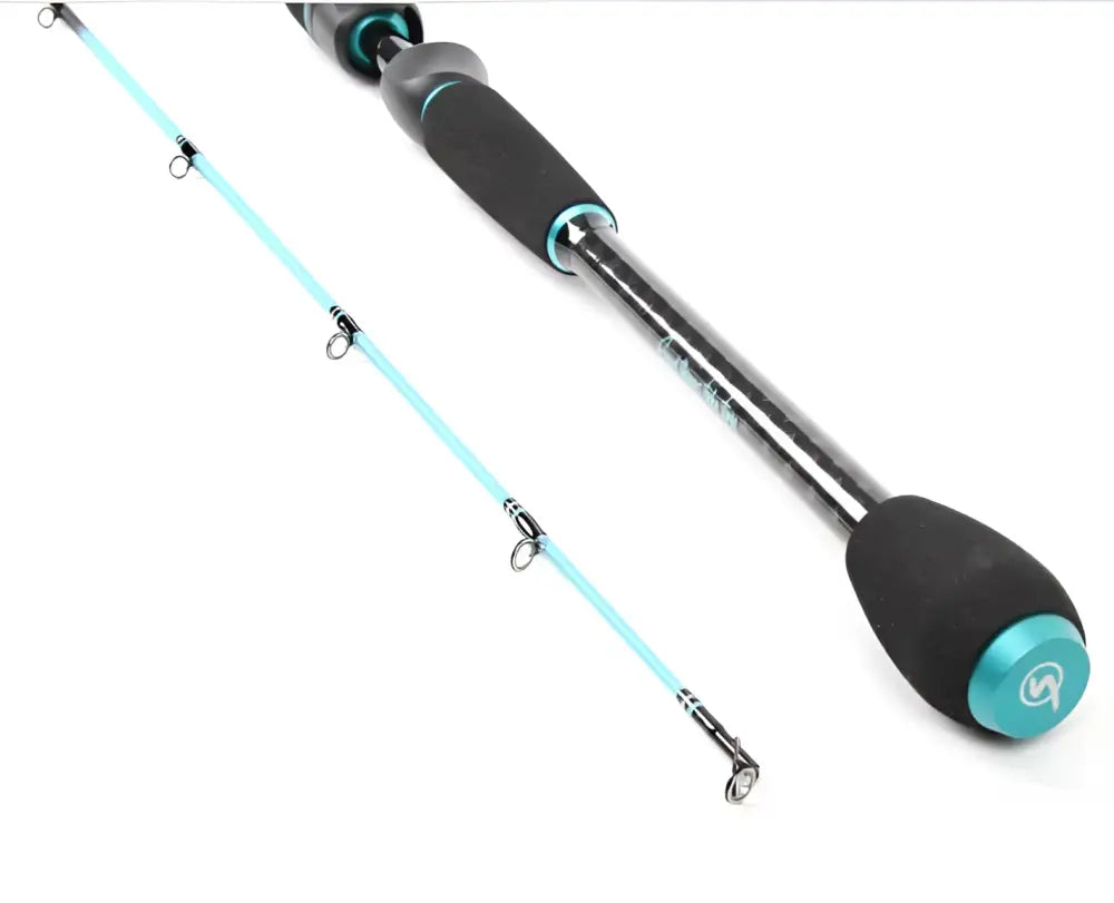 Teal ja musta kössi-kuha avokelasarja 219 cm kalastusvapa teksturoidulla kahvalla ja metallisilla yksityiskohdilla