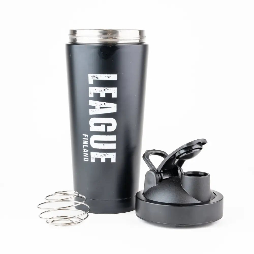 Black matte-finish league finland termos shaker 0,75l with stainless steel lid and detachable black plastic cap