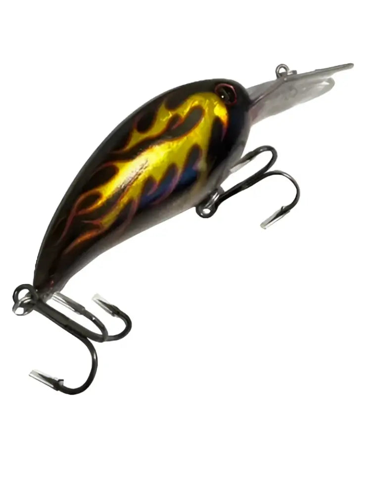 Liekki wobbler erikoisvaappu 7cm 14g musta ja keltainen liekkikuvioinen kovavartinen viehe kolmella kolmipiikkisellä koukulla