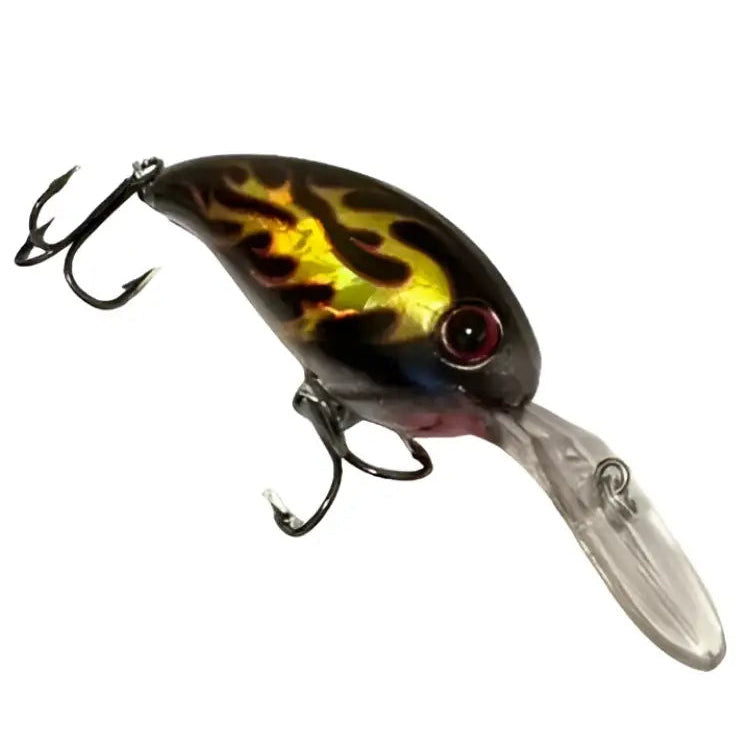 Liekki wobbler erikoisvaappu 7cm 14g musta ja keltainen liekkikuvioinen uistin kolmella piikkimukilla ja kirkkaalla pyrstöllä