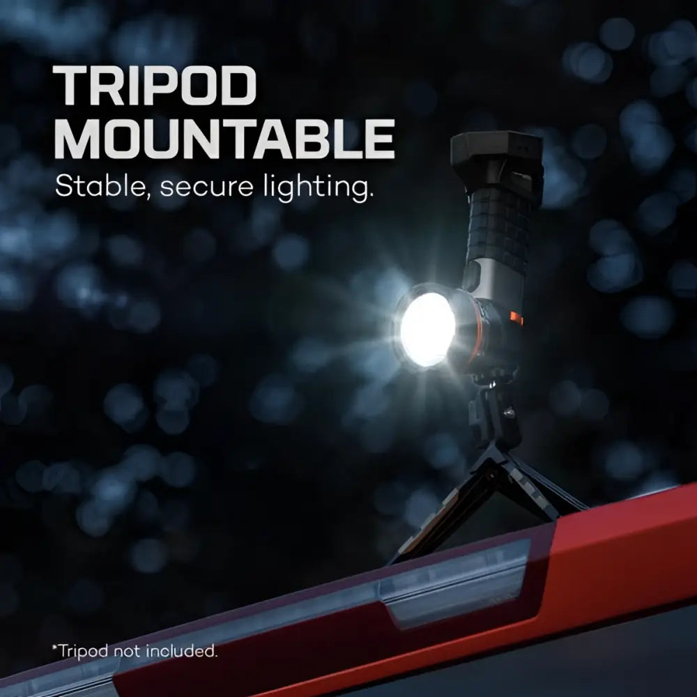 Black and silver luxtreme sl 25 r tripod-mountable work light with a bright focused beam for long-distance use