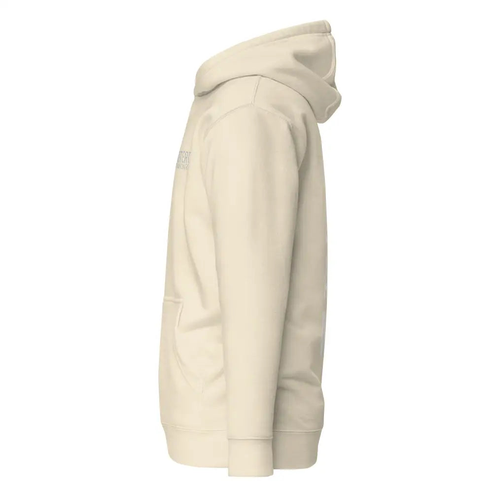 Cream-colored nlaw huppari with a subtle logo on the chest made of soft material, ideal for casual wear