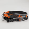 Orange ja musta non-stop roam collar panta heijastavilla nauhoilla ja muovisilla soljilla koiralle