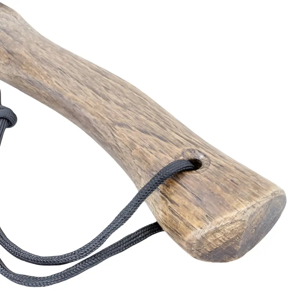 Rustiikkinen nordic kirves 27 cm 700 g puukahvalla tummanharmaalla punotulla narulla ja luonnollisella syykuviolla
