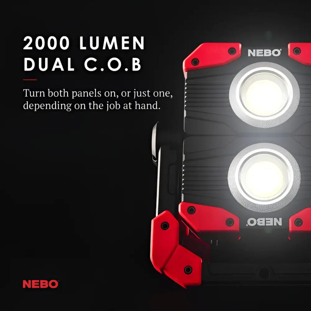 Punainen ja musta nebo 2000 lumenin kaksois c.o.b. led työvalaisin nimeltä OMNI 2K worklight