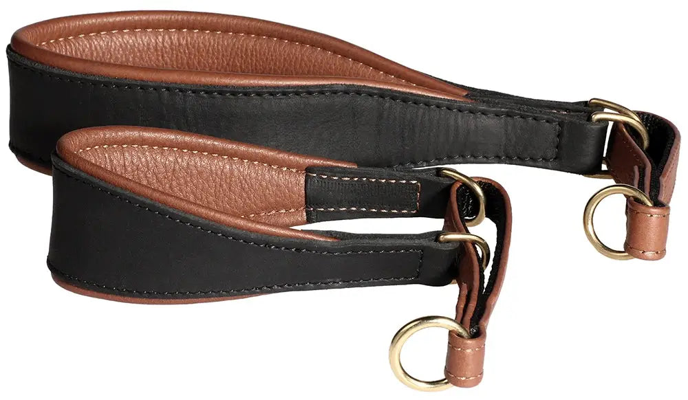 Pet first fatty leather rasvanahkapanta vinttikoiramalli musta ja ruskea nahkainen kamerahihna messinkisellä metalliosilla