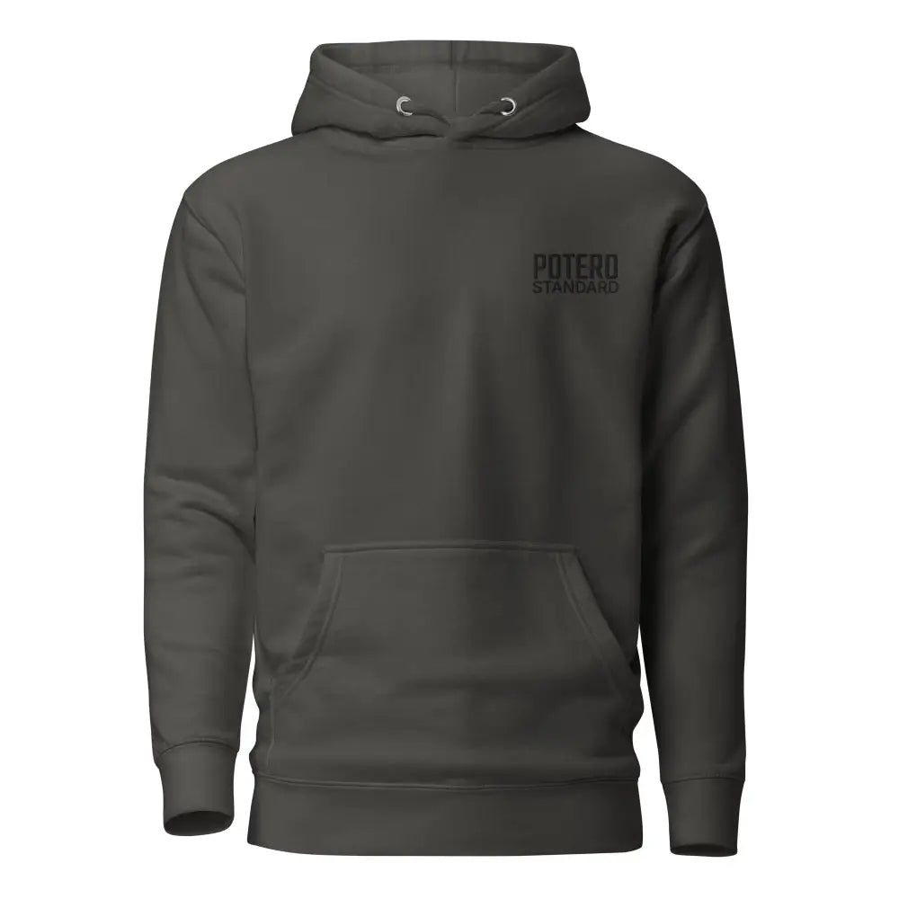Dark gray reaper huppari with subtle potero standard logo on left chest made of comfortable material