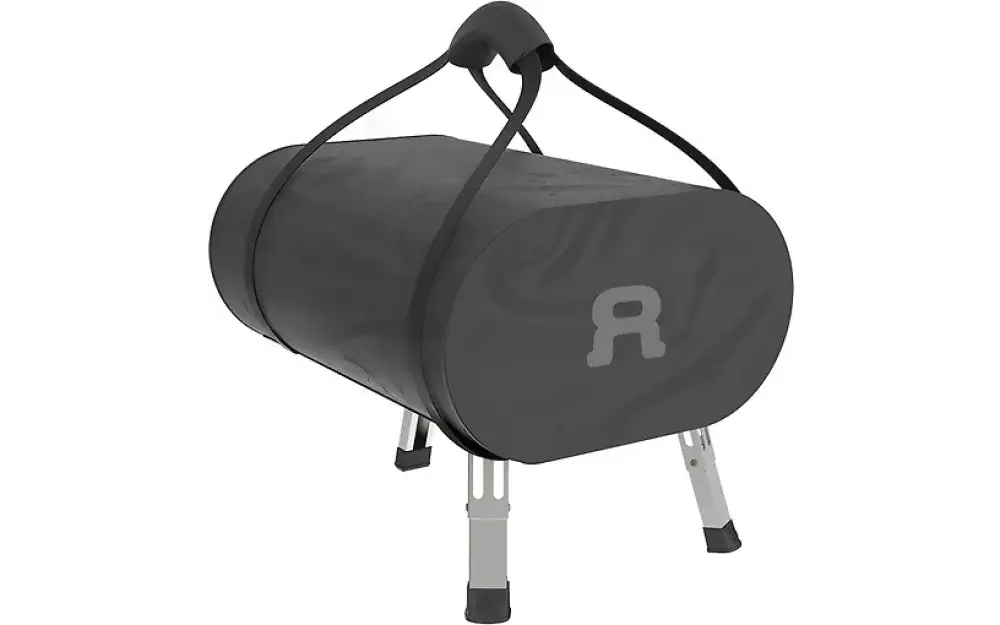 Mustakylkinen pyöreä kaasukäyttöinen portable grille Revolve pizzauuni säädettävillä jaloilla ja kantokahvalla