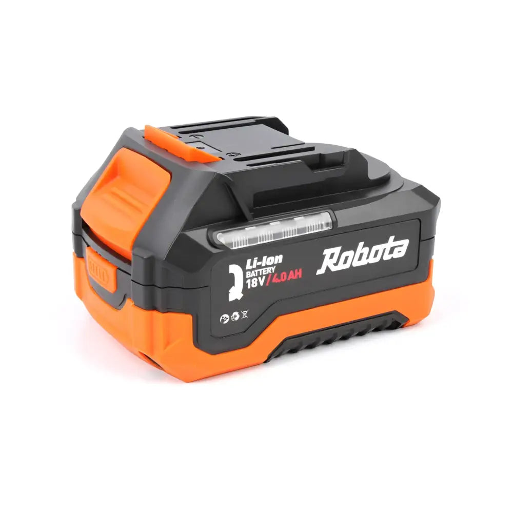 Robota akku dc-q 18v 4ah orange ja musta li-ion akkupakka, kestävä ja teksturoitu muotoilu