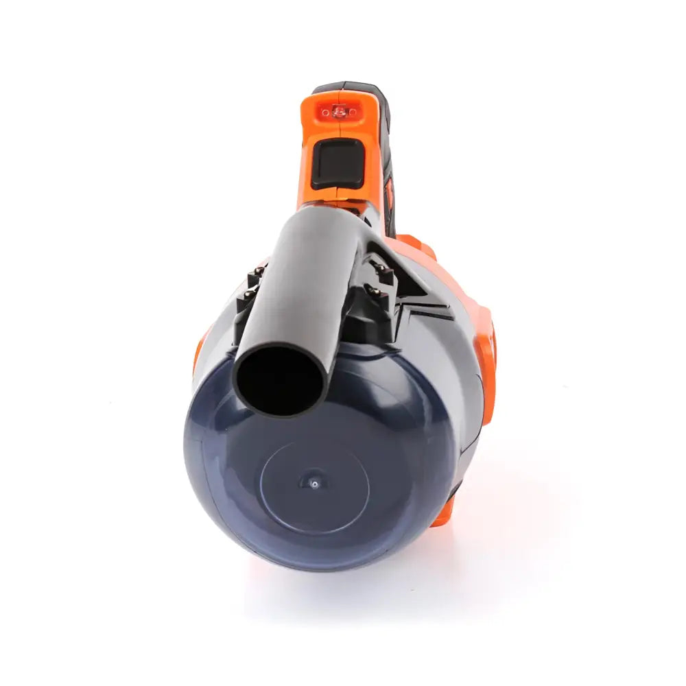 Orange ja musta johdoton lehden puhallin sinisellä läpikuultavalla kotelolla robota dc-vcd18v akkupölynimurin runko