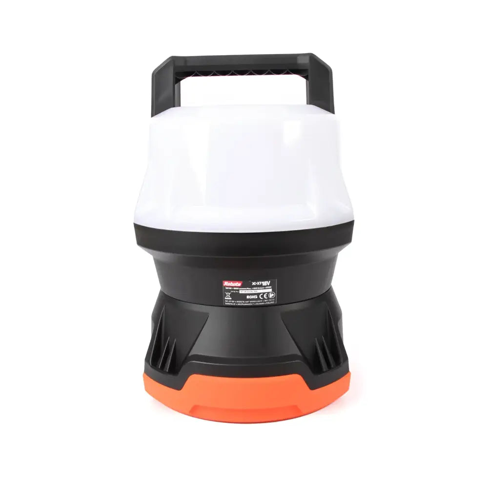 Robota dc-xt18v 360 asteen akkuvalaisin mustavalkoinen kannettava lyhty oranssilla jalustalla ja kahvalla