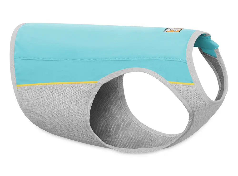 Light blue and gray mesh ruffwear jet stream viilennysliivi koirille with yellow accent stripe