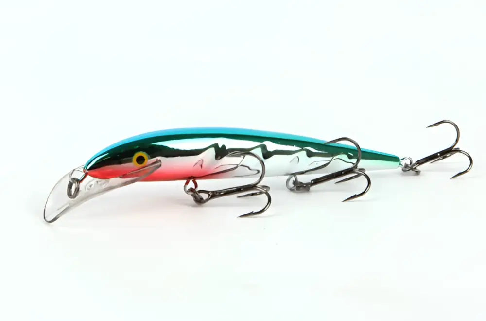 Vibrantti teal ja pinkki metallinen minnow viehe kolmella piikkipidikkeellä scandinavian tackle baron vaaput 130mm
