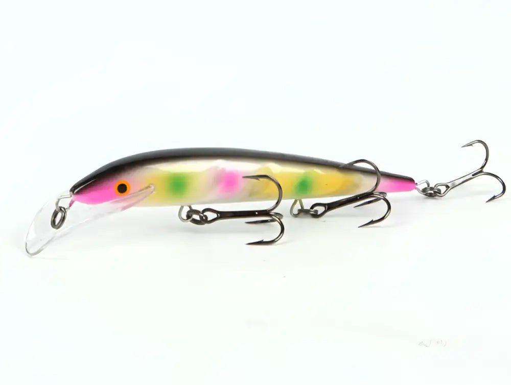 Scandinavian Tackle Baron vaaput 130mm monivärinen kova kalastusviehe mustalla päällä ja kolmella koukulla