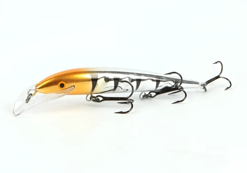 Scandinavian tackle baron vaaput 130mm metallinen oranssi ja hopeanvärinen vaappu mustilla kuvioilla ja kolmella kolmihaarakoukulla