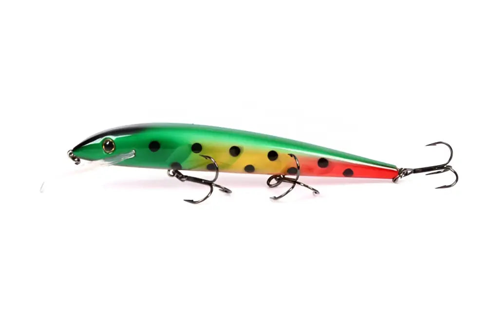 Värikäs scandinavian tackle baron vaaput 130mm vaappu mustilla pisteillä ja kolmella kolmihaarakoukulla