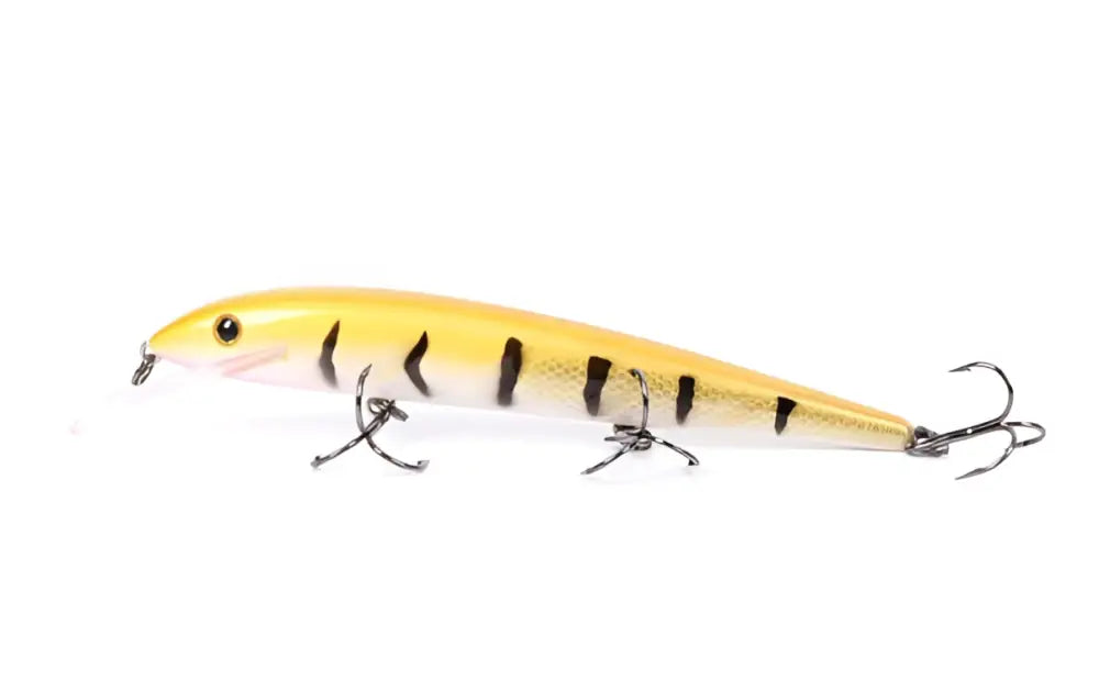 Keltamusta raidallinen kovakylkinen scandinavian tackle baron vaaput 130 mm viehe kolmella tynkähoukulla
