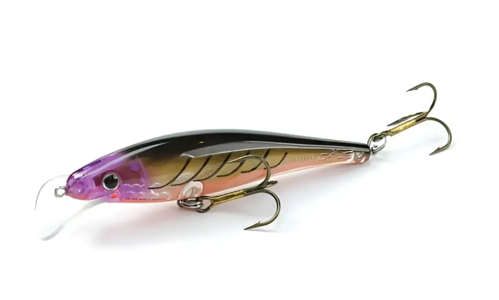 Scandinavian Tackle Gator Wobbler 11cm on liukas, läpikuultava violetti ja kulta kalastusviehe mustalla selkänauhalla
