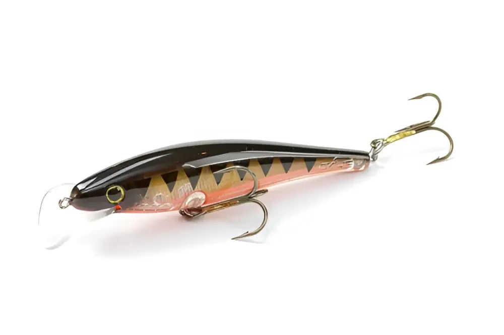 Scandinavian Tackle Gator Wobbler 11cm kova muovinen uistin musta ja pinkki väritys keltaisella silmällä ja kolme kolmehaarakoukua