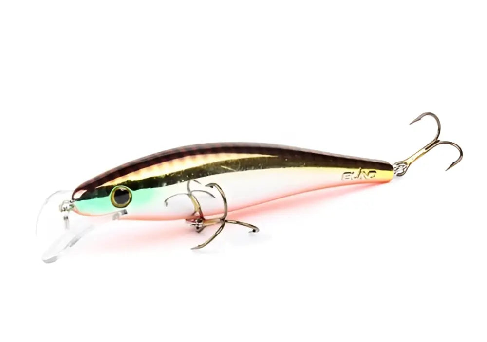 A sleek metallic fishing lure called scandinavian tackle gator wobbler 11cm with iridescent green gold and pink hues