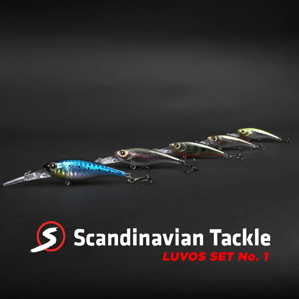 A set of five metallic finish scandinavian tackle luvos 60mm vaappulajitelma no1 fishing lures with realistic fish patterns and reflective scales