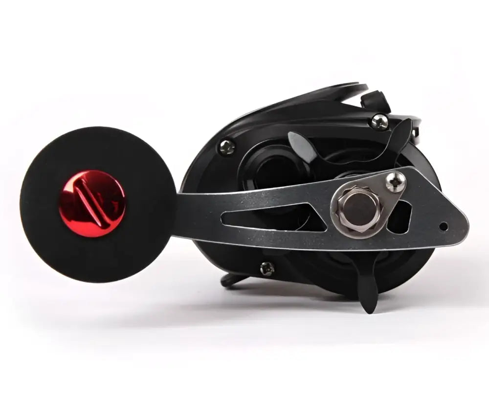 Black and red scandinavian tackle m23 hyrräkela baitcasting kela metallisella vivulla ja vaihteistolla