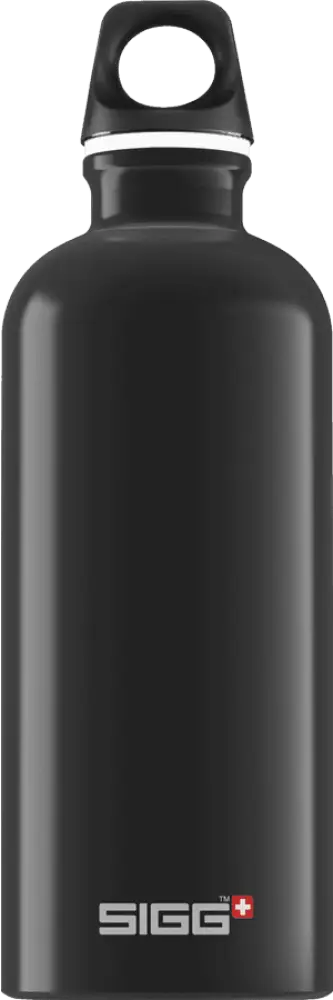 Sigg traveller black 0,6 l vedenpullo mattapintainen musta valkoinen koristekehä yläosassa