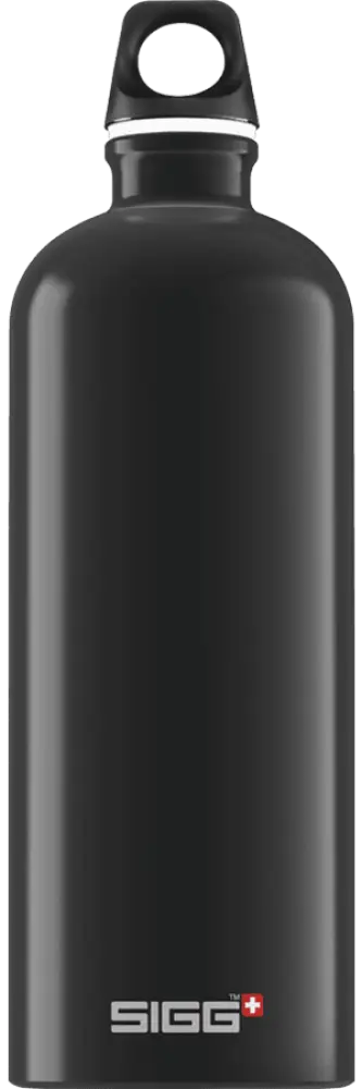 Sigg Traveller black 1,0 l matta vesipullo hopeanvärisellä kannella