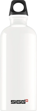 Sigg traveller white 0,6 l valkoinen juomapullo mustalla ruuvikorkilla ja logolla pohjassa