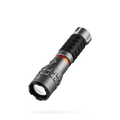 Black and silver slyde king 4k tactical flashlight with textured grip, orange accent ring, and visible led lens